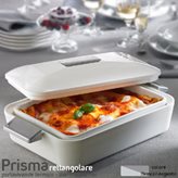 Enjoy Ater Contenitore Termico rettangolare per alimenti con pirofila in porcellana Prisma Litri 2.8 Bianco Manici Argento