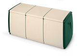 Baule in plastica 3 moduli 360 lit. 139x54x57 cm Verde/Beige - Colore : Sabbia/Verde, Capacità (lt) : 360, Larghezza (cm) : 139, Profondità (cm) : 54, Altezza (cm) : 57