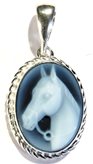 Horse blue cameo necklace in silver