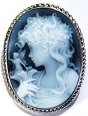 Lady with fairy blue cameo brooch silver - Size : 1 inch.