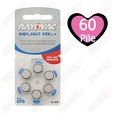 60 Batterie Rayovac 675 Implant Pro Cocleari per Protesi Acustiche