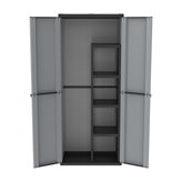 2 Doors Outdoor Cabinet 68x37,5x163,5 - 4 adjustable inner shelves - Color : Gray / Black// Width (cm) : 68// Depth (cm) : 37.5// Height (cm) : 163.5