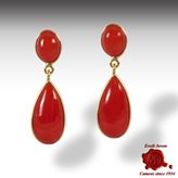 Red Coral Drop Earrings Double - Beads Size : 7 mm