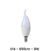 Lampadina LED E14 8W Fiamma Bianco Caldo, Freddo, Naturale - Tipo di Luce : Bianco Naturale 4000K