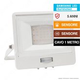 V-Tac VT-138S-1 Faro LED Floodlight 30W SMD IP65 Chip Samsung Sensore di Movimento e Crepuscolare - SKU 20298 / 20299 / 20300 - Colore : Bianco Freddo