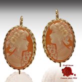 Flora Gold Cameo Earrings Dangle Rope - Size : 14-16 mm