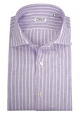 Milano slim classic shirt in lilac striped linen - Size : 43