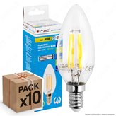 10 Lampadine LED V-Tac VT-1986 E14 4W Candela Filamento - Pack Risparmio - Colore : Bianco Caldo