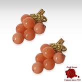 Pink Coral Grapes Earrings Gold