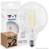 2 Lampadine LED V-Tac VT-2143 Filament E27 12,5W Globo G125 - Pack Risparmio - Colore : Bianco Naturale