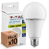 10 Lampadine LED V-Tac VT-2218 E27 18W Bulb A80 - Pack Risparmio - Colore : Bianco Naturale