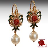 Red Coral Earrings with Pearls