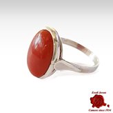 Red Coral Silver Ring Big Size - Size : Extra Large