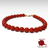 Red Coral Bracelet Beads from Italy - Beads Size : 6 mm- Metal : 18 Kt. Gold