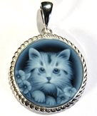 Cat Silver Blue Cameo Necklace - Cameo Size : 14-16 mm