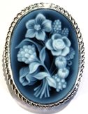 Fiore spilla cammeo blu argento - Dimensioni del Cammeo : 25 mm