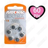 60 Batterie Rayovac 13 Extra Pr48 per Protesi Acustiche