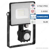 V-Tac PRO VT-10-S Faretto LED 10W Ultra Sottile Slim Chip Samsung con Sensore Colore Nero IP65 - SKU  436 / 437 / 438 - Colore : Bianco Caldo