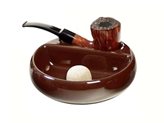 Ceramic ashtray with pipe rest brown