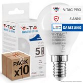 10 Lampadine V-Tac PRO VT-270 Lampadina LED E14 7W MiniGlobo P45 Chip Samsung - Pack Risparmio - Colore : Bianco Caldo