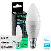 V-Tac Pro VT-293D Lampadina LED E14 5,5W Candle Bulb C37 Candela SMD Chip Samsung Dimmerabile - SKU 2120045 / 2120186 - Colore : Bianco Naturale