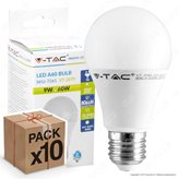 10 Lampadine LED V-Tac VT-2099 E27 9W Bulb A60 - Pack Risparmio - Colore : Bianco Naturale