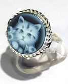 Blue Cat Cameo Silver Ring