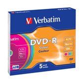 Verbatim 5 DVD-R Colour COLORATI 4,7GB AZO 16X, in slim case - 43557