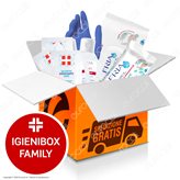 IgieniBox Family con Gel Igienizzante Mani Salviette con Alcool Antibatterico e Guanti Monouso in Nitrile