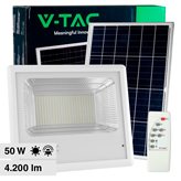 V-Tac VT-300W Faro LED 50W Faretto SMD IP65 Bianco con Pannello Solare Sensore Crepuscolare e Telecomando - SKU 10415 / 10416 - Colore : Bianco Freddo