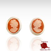 Silver shell cameo studs earrings - Cameo Size : 12-14 mm.