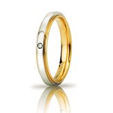 Fede Nuziale UNOAERRE Cassiopea Slim con diamante 3mm Oro giallo bianco Brillanti Promesse - Misura anello : 23