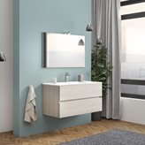 Mobile bagno sospeso rovere grigio 100 cm lavabo e specchiera LED Easy