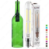 V-Tac Lampadario in Vetro a Forma di Bottiglia + Lampadina LED E14 4W Tubolare Filament - Colore : Bianco Caldo, Colore : Grigio