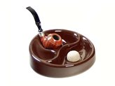 Posacenere battipipa in ceramica marrone con poggiapipe a 3 posti