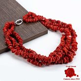 Three String Natural Shape Red Coral Necklace
