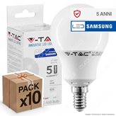 10 Lampadine LED V-Tac PRO VT-269 E14 9W Bulb A60 Chip Samsung - Pack Risparmio - Colore : Bianco Naturale