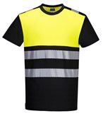 Camiseta PW3 de alta visibilidad, clase 1, negro/amarillo - Talla : L// Color : Negro/Amarillo// Adaptar : Regular// Composiciòn de la tela : Jersey en 55% de algodón, 45% de poliéster