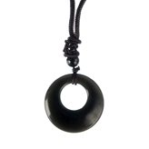Collana Ciondolo di Ossidiana Nera Cerchio nel Cerchio con Cordino nero regolabile