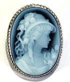 Angelica lady blue cameo brooch silver - Size : 1.2 inches