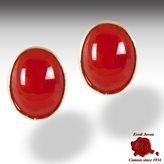 Red Coral Gold Earrings Studs - Beads Size : 7 mm