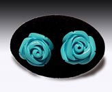 Turquoise Roses Earrings Silver Studs - Beads Size : 4 mm