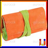 Il Morello Pocket Mini Astuccio in Vera Pelle Colore Arancione e Verde Lime fatto a Mano Portatabacco e Cartine MP501