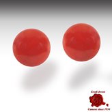 Red Coral Beads Stud Earrings Gold - Beads Size : 8 mm
