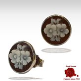 Shell Cameo Flower Studs Earrings Sardonica
