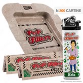 Kit Pop Filters 300 Cartine Corte Organic Hemp + 1 Posacenere + 1 Accendino