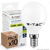 10 Lampadine LED V-Tac VT-1880 E14 5,5W MiniGlobo P45 - Pack Risparmio - Colore : Bianco Freddo