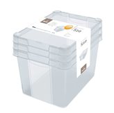 Set 3 scatole trasparente multiuso - 20 lit. - Capacità (lt) : 20// Larghezza (cm) : 38// Profondità (cm) : 28// Altezza (cm) : 34.5// Set da : 1