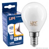Life Lampadina LED E14 Filament 4W MiniGlobo P45 Milky Vetro Bianco - mod. 39.920256CM / 39.920256CM3 / 39.920256NM - Colore : Bianco Caldo 2700K