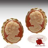 Gold Cameo Earrings Studs Rope Flora - Cameo Size : 10-12 mm